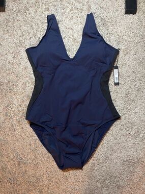 TA3 Plungey Contour One Piece Swimsuit Midnight Black Trim 3X NWT